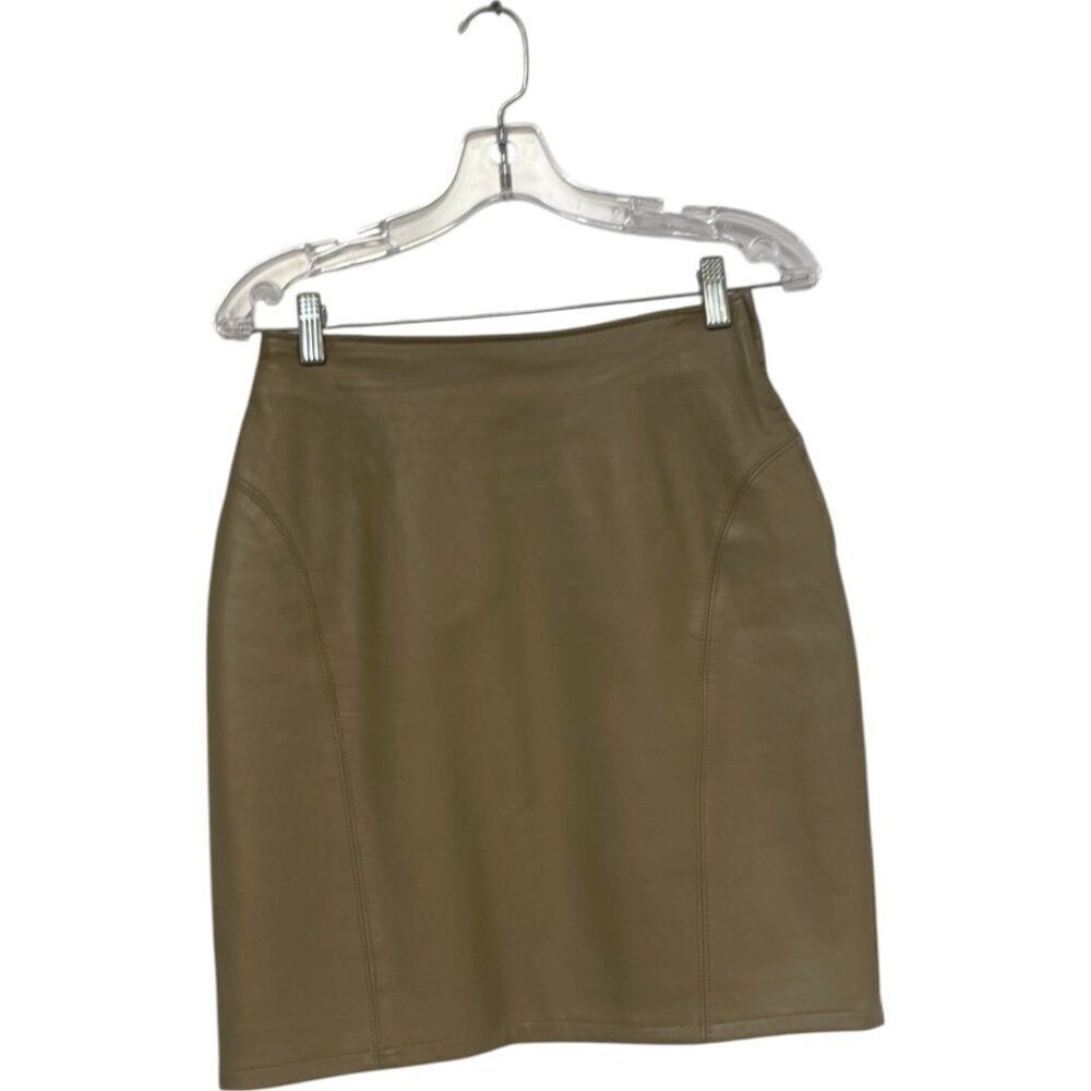 Tibor Vintage Womens Straight Pencil Skirt Leather Sz 4 Tan Brown above knee
